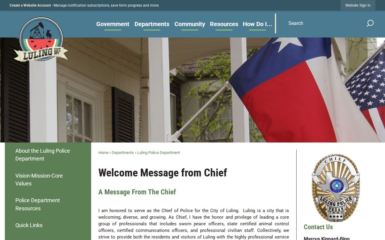 Luling Police Department page for arrest-record and records-request access